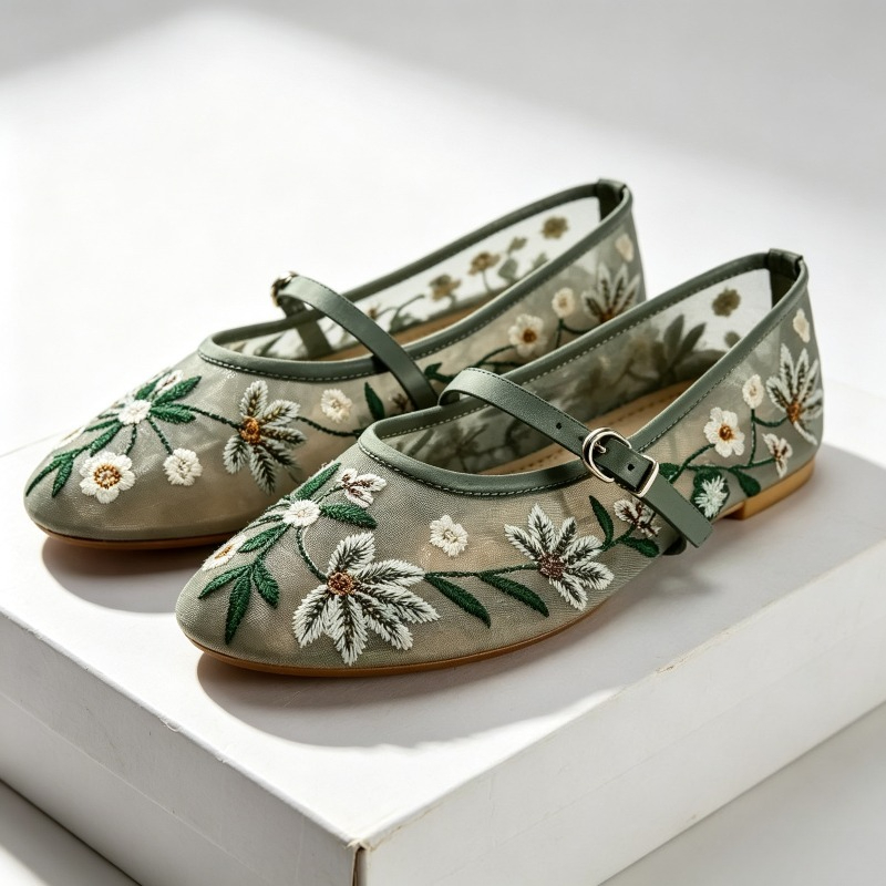 Ethnic Fashion Design - Mesh Embroidered Leisure Ballet Flats Women