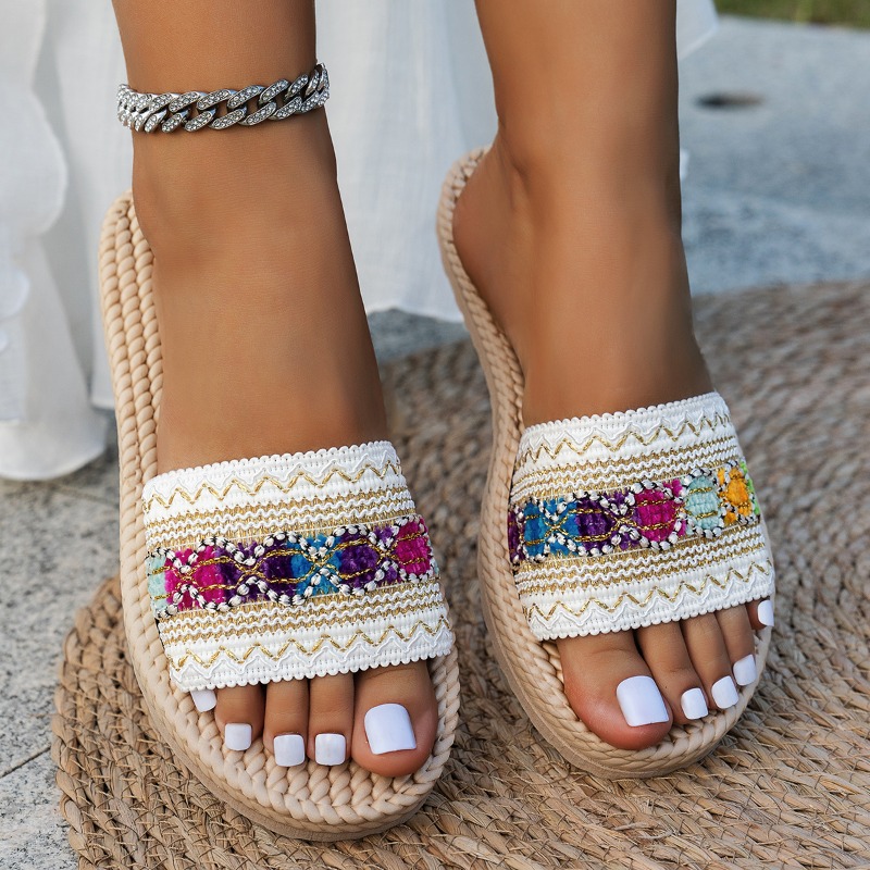 Ethnic Fashion Design - Women Slippers Outdoor Flat Designer Shoes